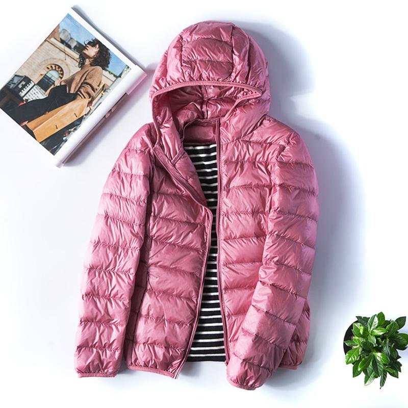 

Parkas Women White Duck Down Jackets Autumn Winter Female Hooded Ultra Light Portable Coats Windproof Long Sleeve Slim Warm Parkas 7XL, Pink