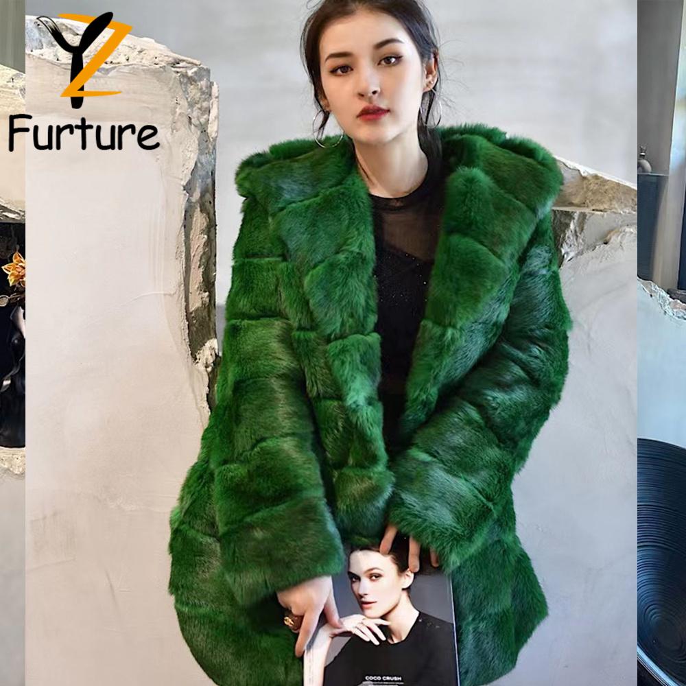 

Fur New Real Fur Coats Natural Rabbit Fur Coat With Hood Elegant And Fresh Colors This Winter Will Keep You Warm And Full Of Mystery, Color 1