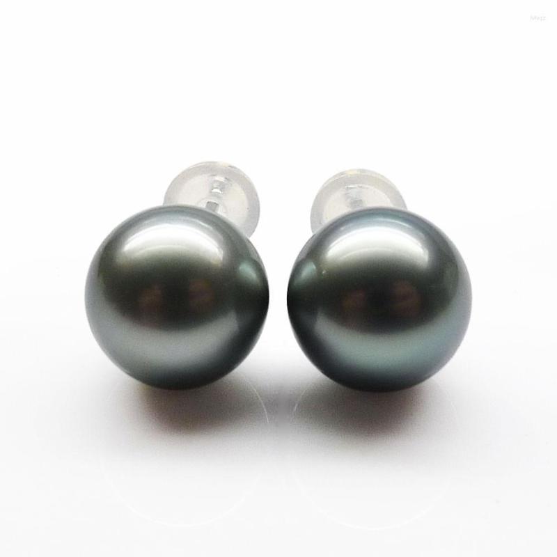 

Stud Earrings Luminous 9-10mm Round Genuine Tahitian Gray Pearl 18k White Gold