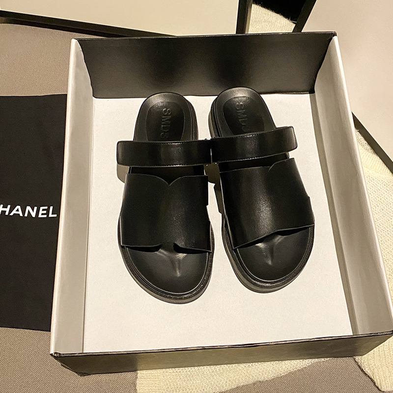 

Wholesale Sandals Men Women Leather Sandal Suede Slippers Thick Bottom Flip Flops Summ Marine Green Calfskin Slipper, Aspic