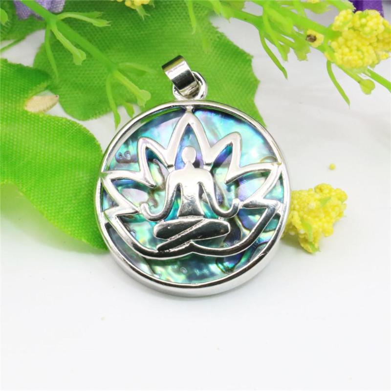 

Pendant Necklaces Meditation In Lotus Abalone Seashells Natural Sea Shells Alloy Girls Round Fashion Jewelry Making Design Women Accessory