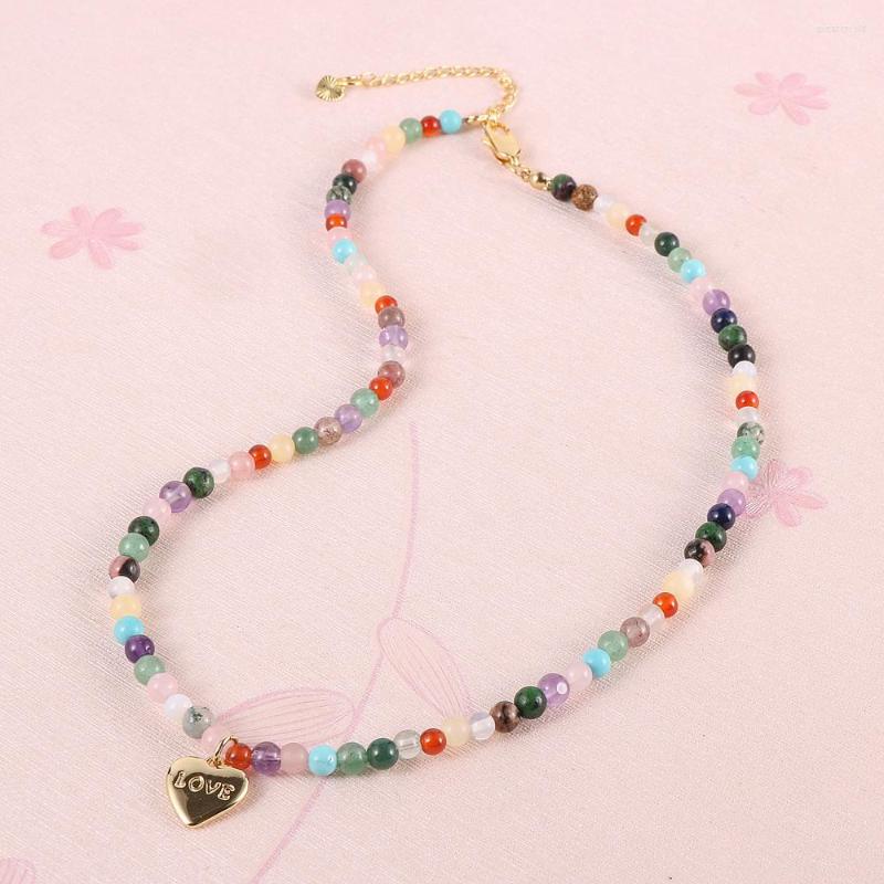 

Choker Bohemian Small Rainbow Bead Necklace 18K Gold PVD Plated Sun Star Heart Shape Pendant BOHO Jewelry