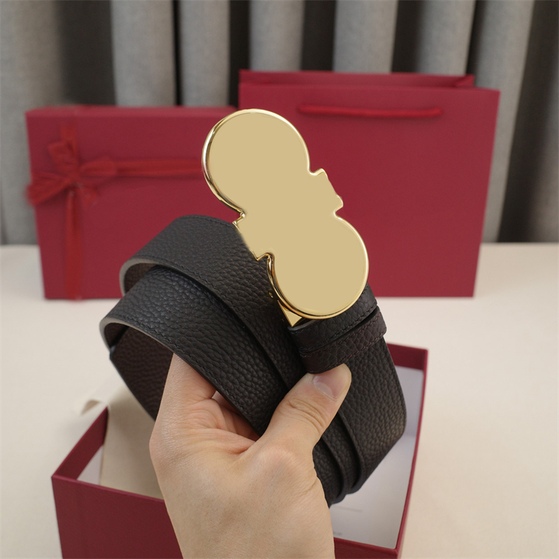 

Casual Formal Women Men Round 8-line Buckles Double-sided Lychee Pattern Belts Copper Buckle Cowhide Waistband Designer Width 3.5cm No Box, Black