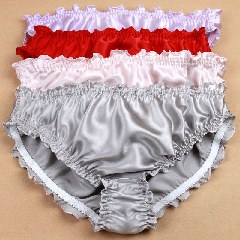 

Women's Panties Summer high-end women's natural silk panties 100% mulberry silk lotus leaf edge satin mid-waist inner breathable briefs pants 230420, Ginger