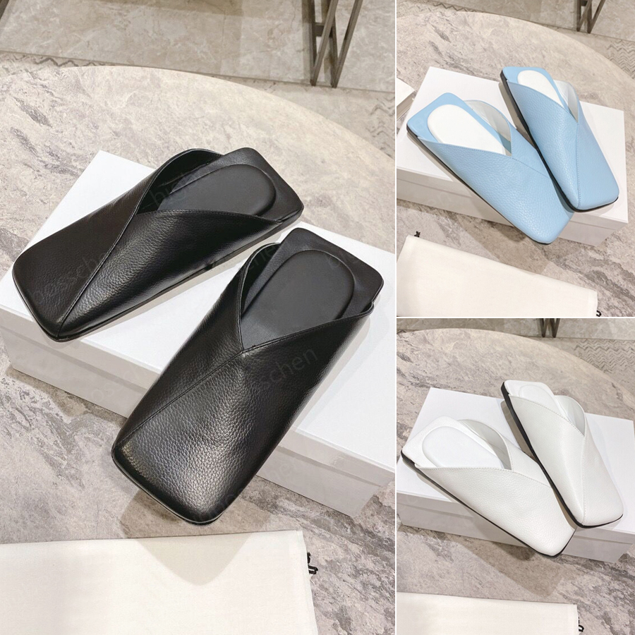 

Designer Slippers Women's Mueller Casual Shoes Luxury Fashion Square Sandals Lazy Flats Outdoor Summer Package Head Home Office Cowhide 100% Platform Beach Shoes, White