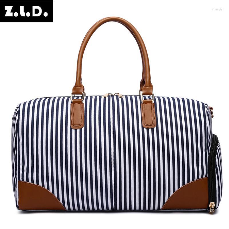 

Duffel Bags Z.L.D. Original Fashion Brand Designer Handbag Large-capacity Travel Bag Striped Canvas High Quality Weekend, Photo color