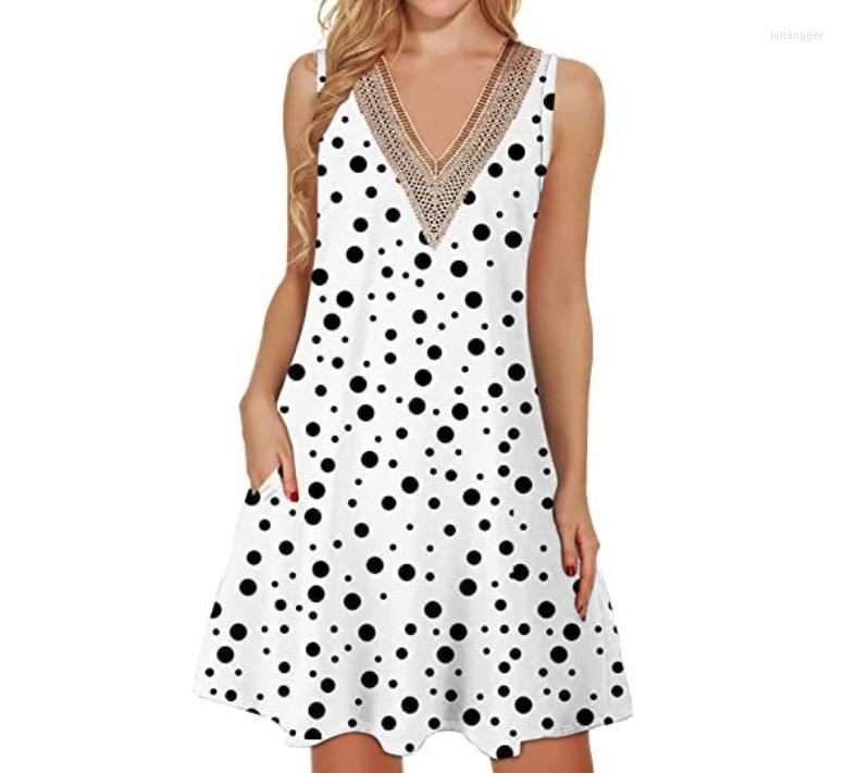 

Casual Dresses TShirt Dress Summer V Neck Floral Printed For Women Vinatge Loose Fit Sleeveless Comfortable Elegant Beach, Style5