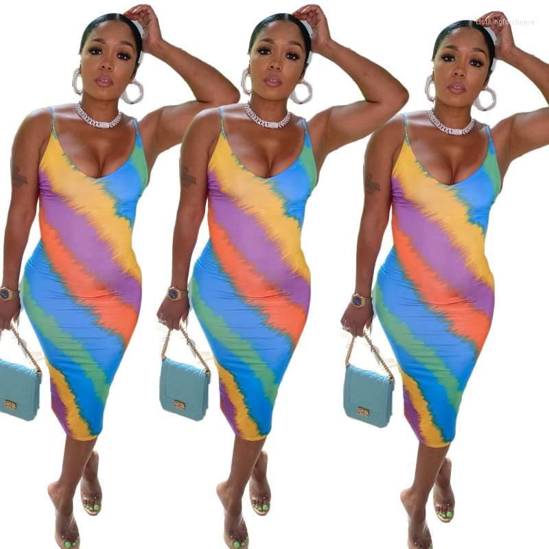 

Casual Dresses Women Sleeveless Striped Print Sexy Midi Dress Summer 2023 Fashion Club Party Wear Vestidos, Sky blue
