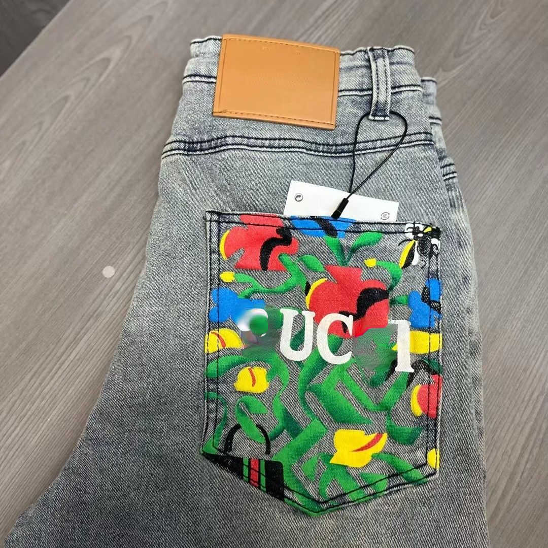 

Fashion fashion mens jeans designer pants letter printing cowhide denim trousers loose slacks zipper access control Jeans, Picture color