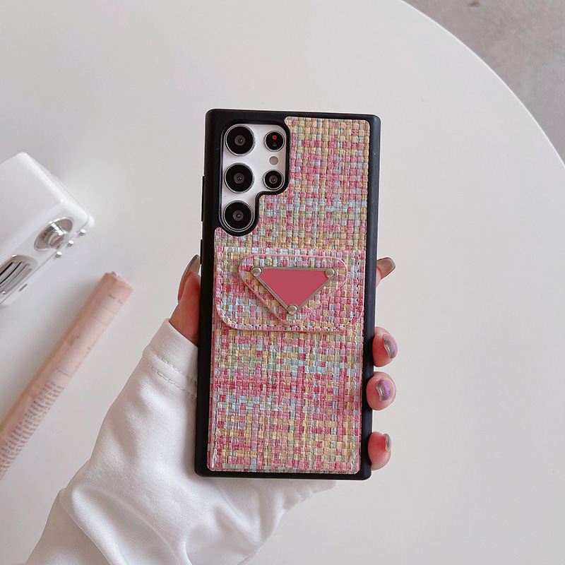 Crossbody Designer Phone Case for Samsung Galaxy S23 S24 Plus Note 20 Ultra Luxury Weave Chains Shoulder Strap Card Holder Wallet Cover Coque Fun-image-861401713