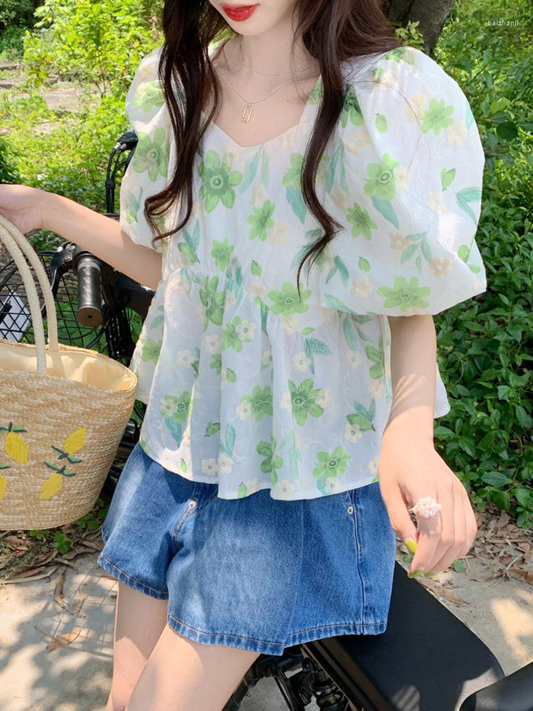 

Women's Blouses Summer -4XL Large Size Sweet Short For Women V-neck Embroidered Oversize Tops Fashion Hollow-out Lantern Sleeve Shirts, White