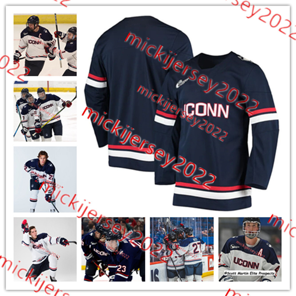 

Roman Kinal Uconn Huskies Hockey Jersey Jake Flynn Hudson Schandor Ryan Keane Jack Pascucci Aidan Metcalfe Andrew Lucas Uconn Jerseys Mens Youth Custom Stitched, White