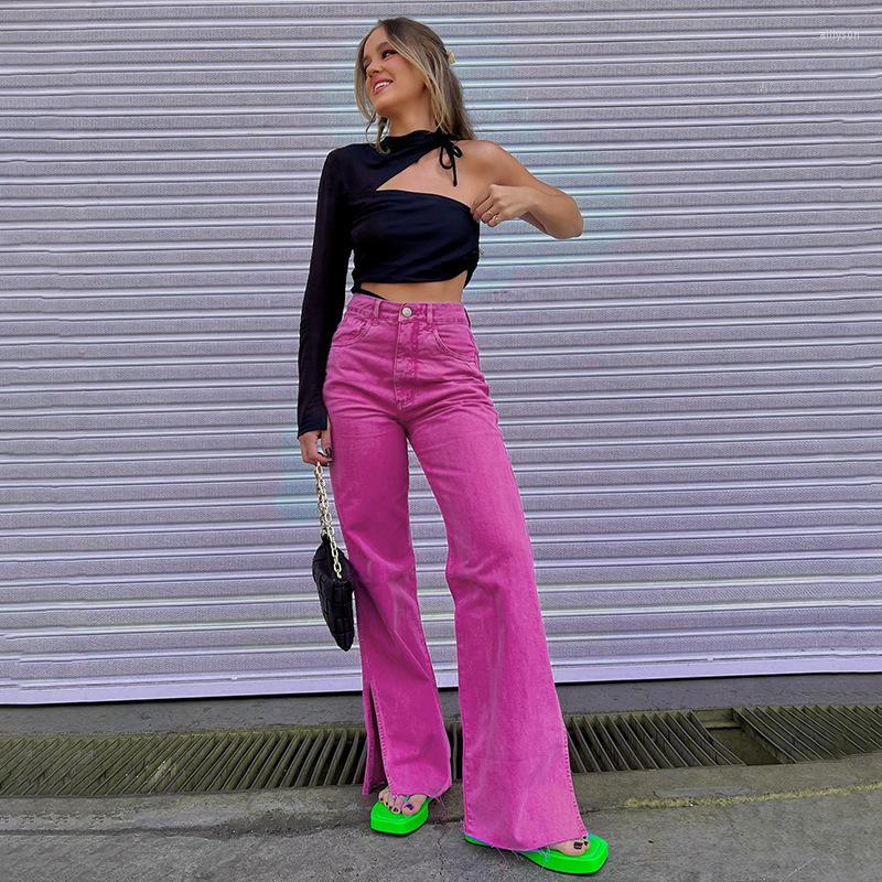 

Women' Jeans Rose Red For Women High Waist Solid Trousers Designer Quality Flare Pants Loose Denim 2023