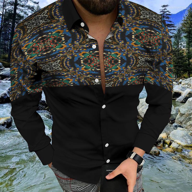 

Men's Casual Shirts Luxurious Colorful Ethnic Pattern Characteristic Printed Shirt Men's Royal Retro Long-sleeved Party Nightclub, Ttb142-32-1-mb2-e