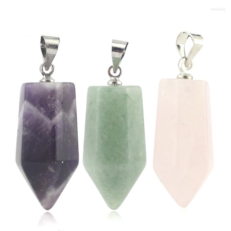 

Pendant Necklaces Reiki Natural Crystal Quartz For Women Men Small Hexagonal Charm Healing Point Green Aventurine Opal Amethysts Pendulum