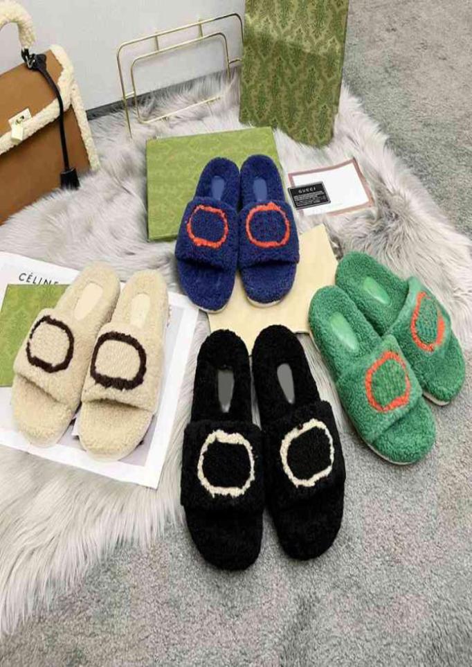 

Classic Luxury Fashion Ladie Flats Plush Slippers Premium Wool Ladies Sandals Green Blue Khaki Multicolor Casual Fashion Size 3543725723, Black