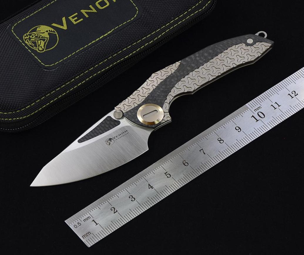 

kevin John VENOM armor Knives M390 Steel folding Blade hunting pocket survival knife titanium and Carbon fiber handle with sheath 8062033