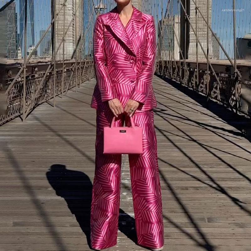 

Women' Two Piece Pants 2023 Spring Two-Piece Set Women High-Quality Suit Lapel Coat And Straight Trousers Sets Office Lady Temperament MA03, Purple