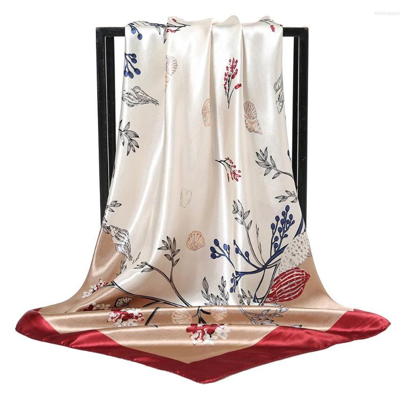 

Scarves Imitation Silk Flower Printed 90cm Square Scarf Shawl Bandana For Head Hijab Ladies