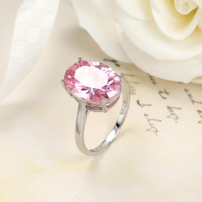 

Cluster Rings Arrival Female Silver Color Pink Zircon Crystal For Women Wedding Ring Fashion Party Jewelry Size 6-10