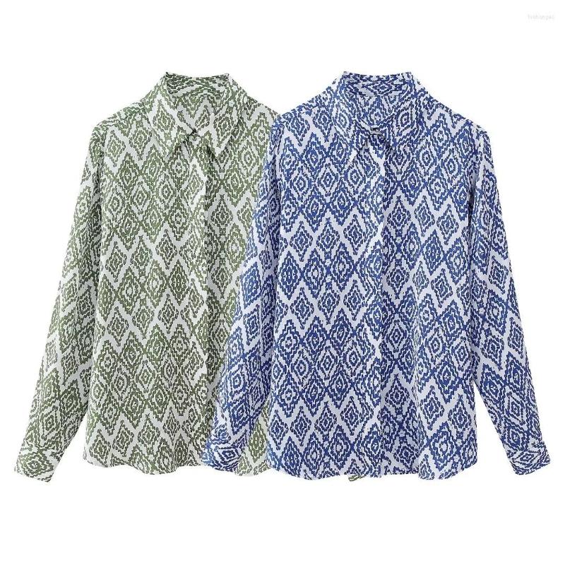 

Women's Blouses Women's Shirts Floral Printed Vintage Fashion Long Sleeve Tops Zatraf Ins Casual Loose With Button Blusas Summer, Green