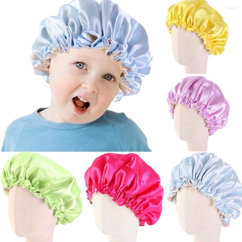 

Hats Baby Kids Bonnet Stretch Satin Sleep Night Cap Children Reversible Silk Sleeping Hair Care Beanies Hat Headscarf Turban Adjust, 02 purple