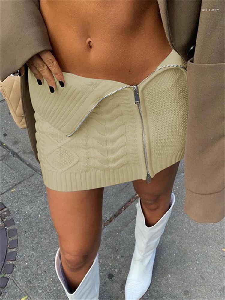 

Skirts Forefair Knitted Zipper Mini Bodycon Skirt Women Autumn Winter Low Waist Y2K Sexy Party Club Outfits Streetwear 2023, White