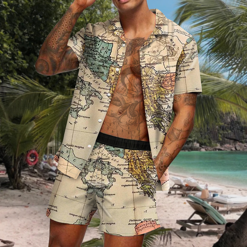 

Mens Tracksuits Mens summer beach suit Hawaiian style twopiece short sleeve sports shorts casual fashion 230419, 01