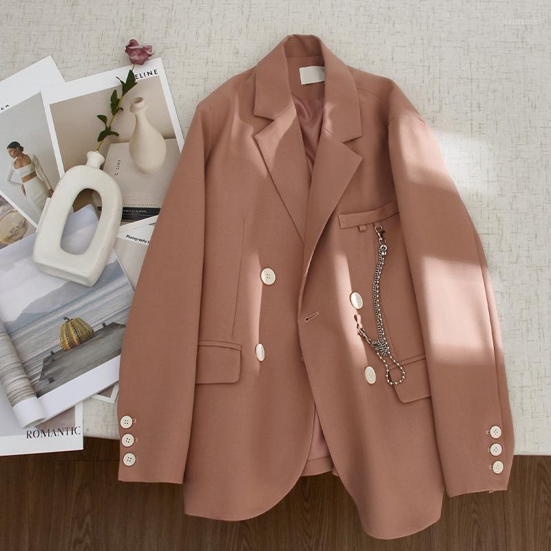 

Women's Suits SuperAen Pink Long Sleeve Blazer Women's Spring Summer 2023 Chic Chain Decoration Coats, Black