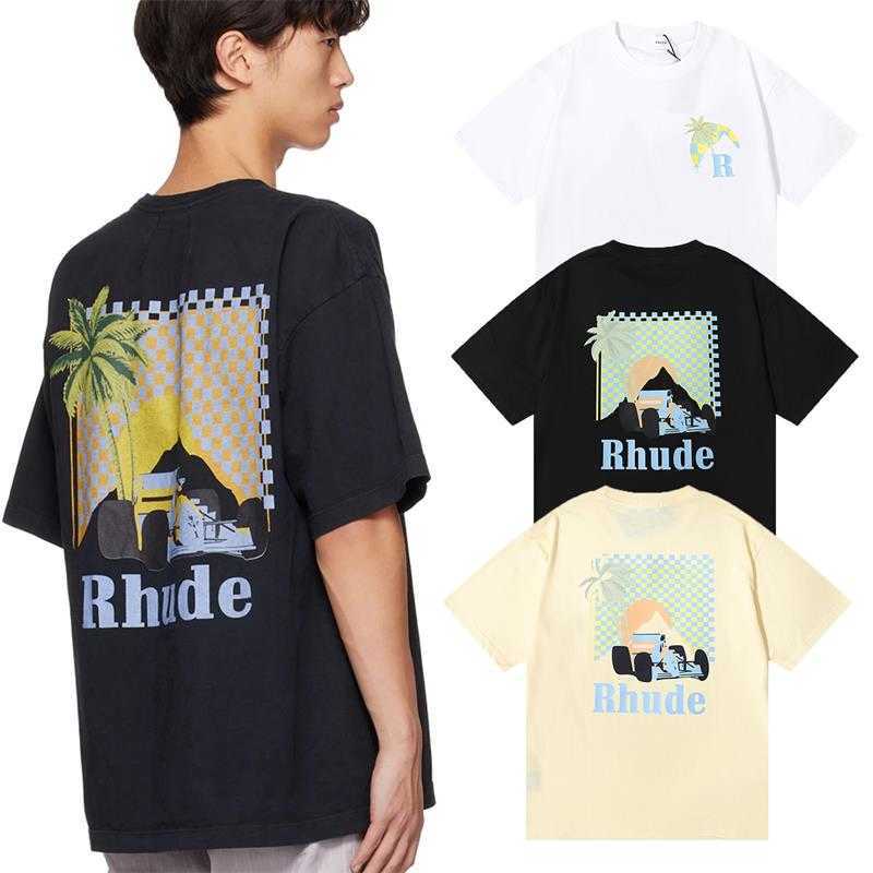 

Designer Fashion Clothing Tees Hip hop TShirts Rhude Moonlight Tropics Coconut Racing Print Casual T-shirt men women t Streetwear Tops Sportswear, Black