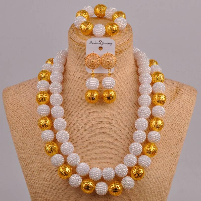 

Necklace Earrings Set & Inches African White Jewelry Simulated Pearl Nigerian Wedding Beads Costume Sets For Women FZZ57Earrings EarringsEar, Picture shown