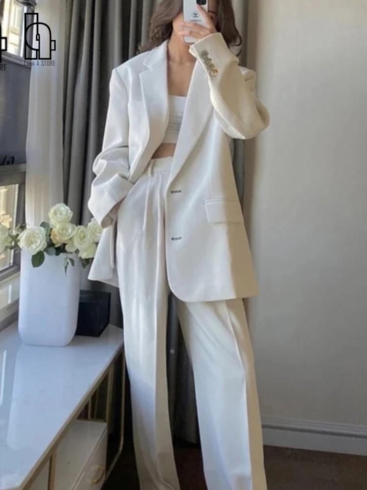 

Pants Luck A 2022 Women Office White Pink Suit TwoPiece Pantsuit Elegant Blazer Female Set Casual Loose Pants Jacket Work Clothes, 137black