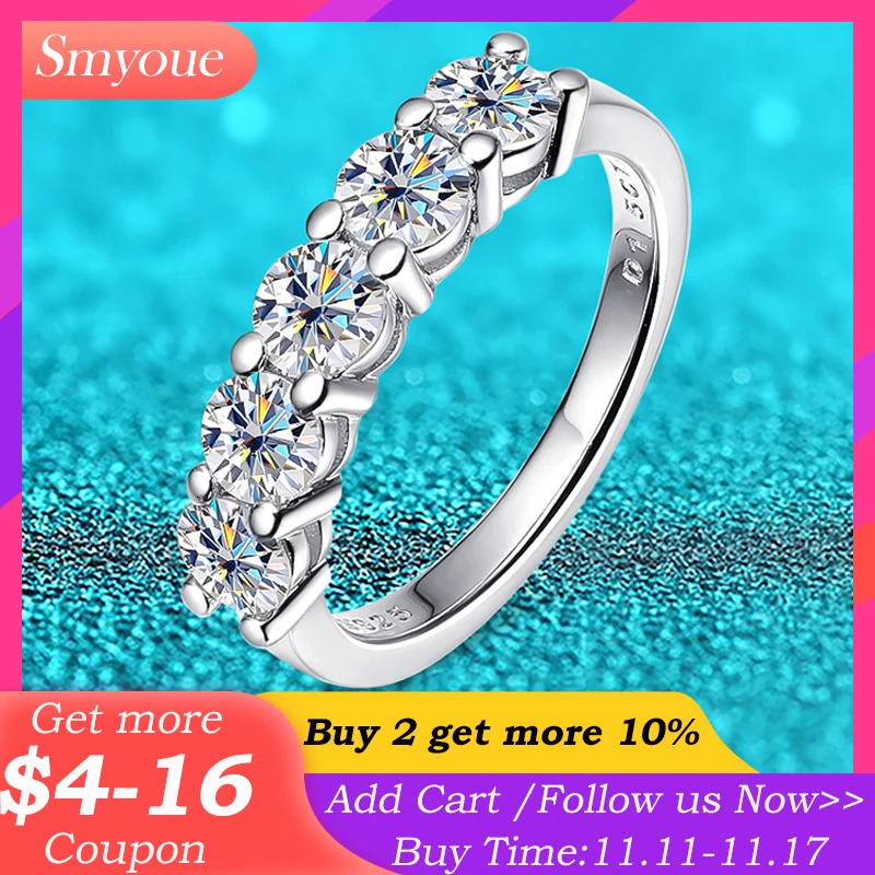 Wedding Rings Smyoue White Gold D Color 4mm Ring for Women 1.5CT Stone Match Diamond Wedding Band Bride S925 Sterling Silver GRA 231118