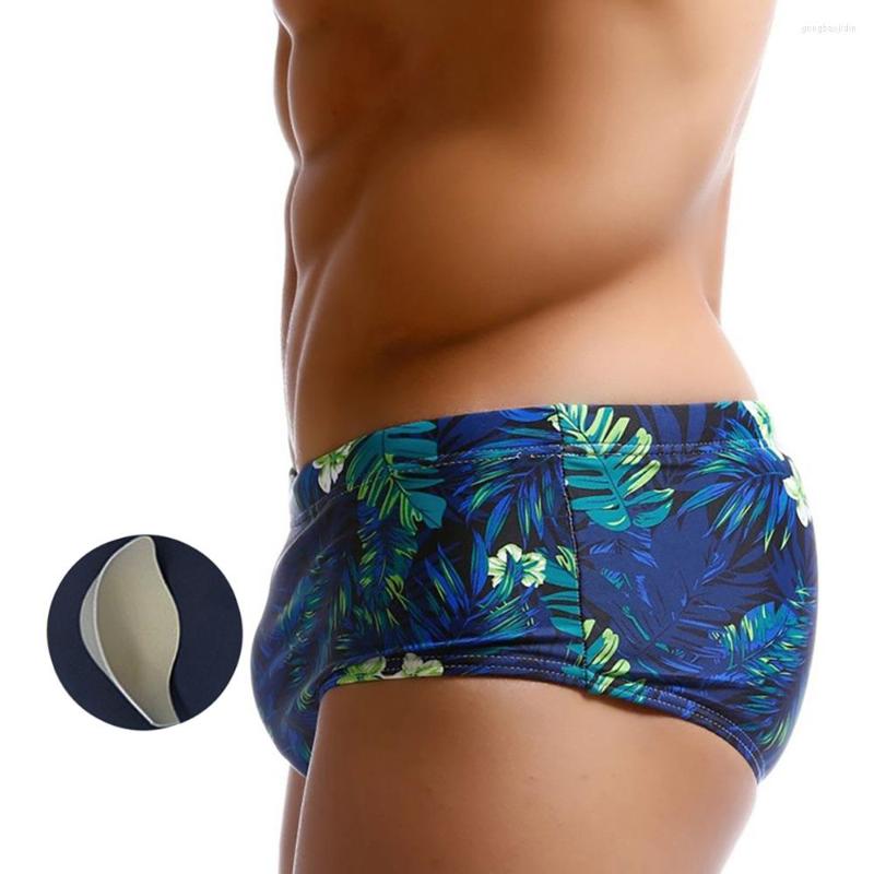 

Men's Swimwear Men's With Push Pad Printed Boxer Trunks European American Fashion Low Waist Sexy Swimsuit Summer Beach Surf Quick Dry, No push pad