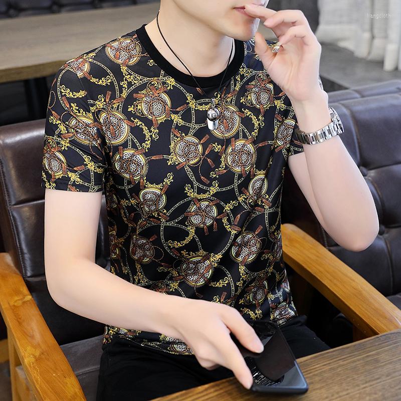 

Men's T Shirts Luxury Gold Fancy Mens Short Sleeve Chain Horse Printed 2023 Summer Designer Clothing Unusual Products Party Club Wear, Blue