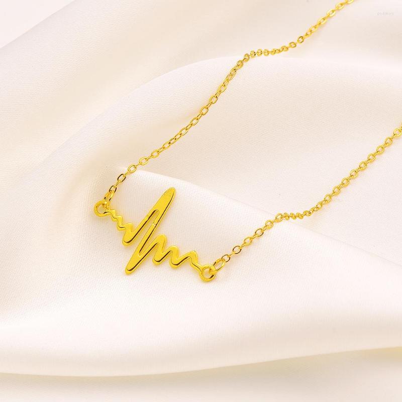

Pendant Necklaces Fashion Gold Color Heartbeat Necklace For Women Girls Eternal Love Elegant Vintage Arab Africa Jewelry Wedding Gifts
