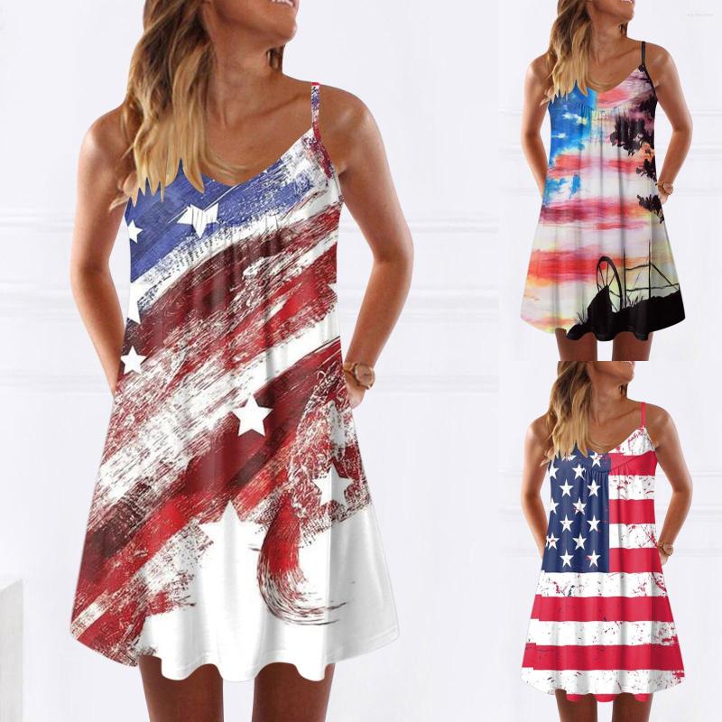

Casual Dresses Independence Day For Women' American 4 Of July Printed Boho Sundress Women Long, Blue