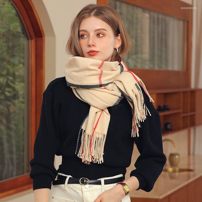 

Scarves Women Scarf Striped Tassels Shawl Simple Imitation Cashmere Thickened Plaid Autumn Winter Small Fresh Warm Muffler