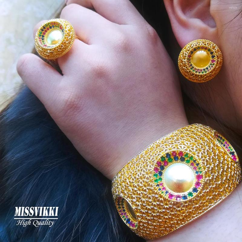 

Necklace Earrings Set Missvikki Dubai Luxury Trendy Big Bangle Ring For Women Wedding High Quality Noble Style, Picture shown