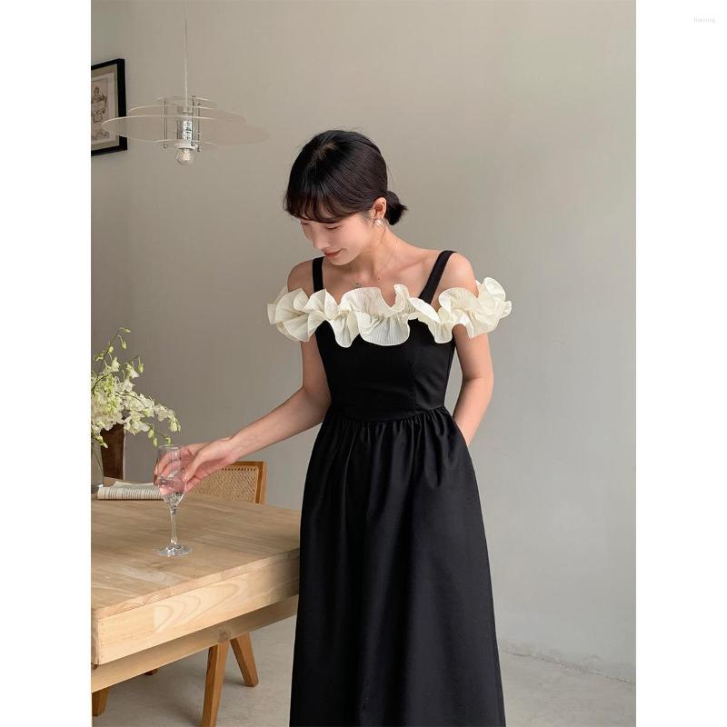 

Casual Dresses 2023 Summer Ladies Temperament Design Sense Black Suspender Dress Women For Woman Original