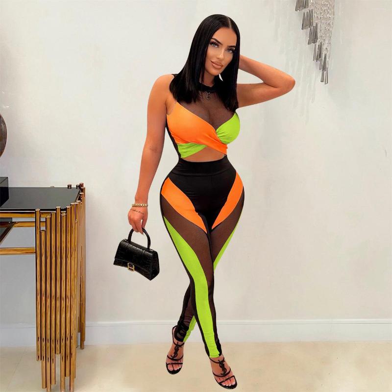 

Women' Two Piece Pants 2023 Women' Sleeveless Vest Fashion Contrast Color Printing Leisure Sports Set Fitness Tracksuit Wholesale, Blue