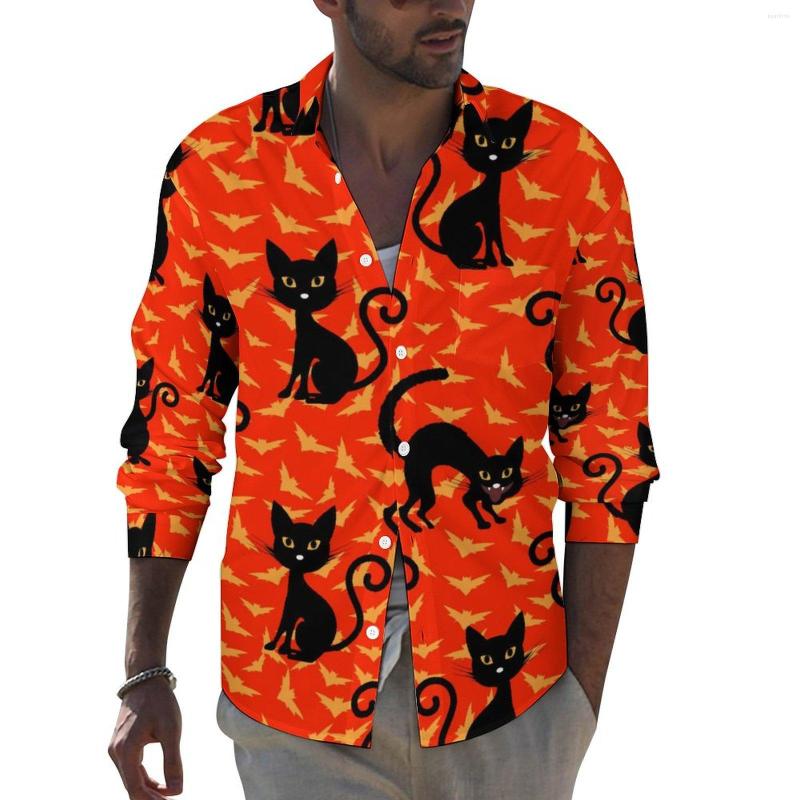 

Men' Casual Shirts Spooky Black Cat Shirt Male Halloween Autumn Street Pattern Blouses Long Sleeve Vintage Oversized Tops Gift, Style-13