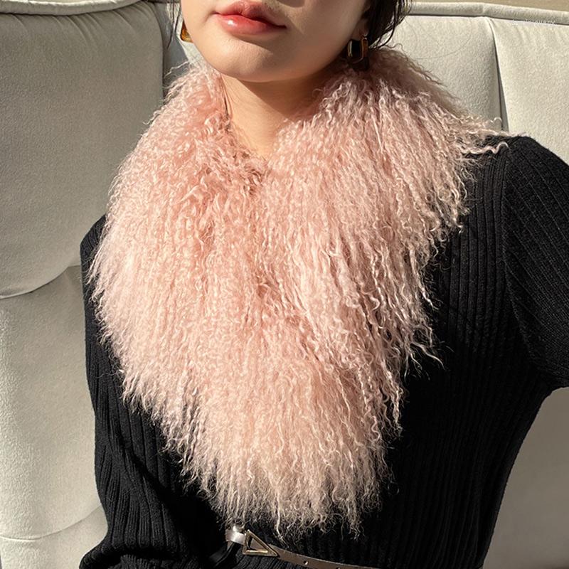 

Scarves Winter Natural Fur Scarf For Women Real Mongolian Fluffy Thick Warm Collar Lady Neckerchief S5404