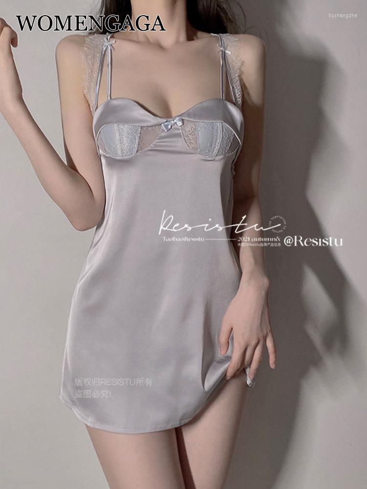 

Casual Dresses Spring WOMENGAGA Sexy Lace Loungewear Tank Mini Dress Hollow Out Mesh Korean Women Sweet Tops 2023 0T6F, Haze blue