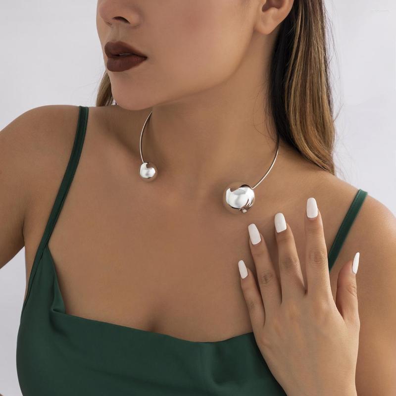 

Chains 2023 Minimalist Gold Color Metal Ball Collar Women Simple Geometric Jewelry Punk Alloy Necklace Opening Adjustable