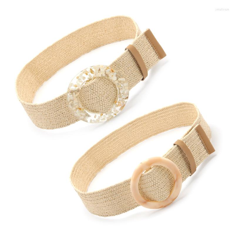 

Belts Design Summer Fashion Stretch Grass Woven Wide Belt Bohemian Round Buckle Square Decorative Dress Women 90 4.8CM, Black