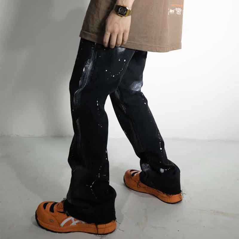 

Designer Clothing Denim Pants Galleryes Depts the Same High Street Wash Structure Splicing Splashed Ink Trumpet Jeans Men's Trend brand Distressed Ripped Hip hop, Blue