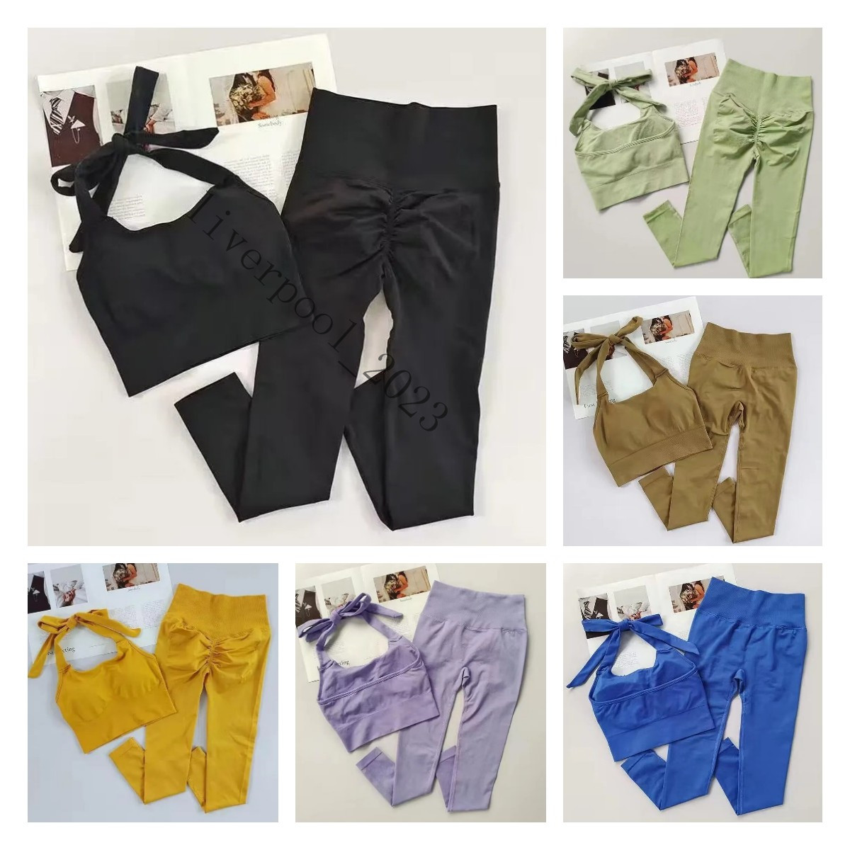 

Yoga Outfits LULUS High Waist Hip Lifting Fitness Pants Women's Quick Dried Gathering Neck Hanging Underwear Tight Sweetheart Peach Sports Yoga Pants Two Piece Set