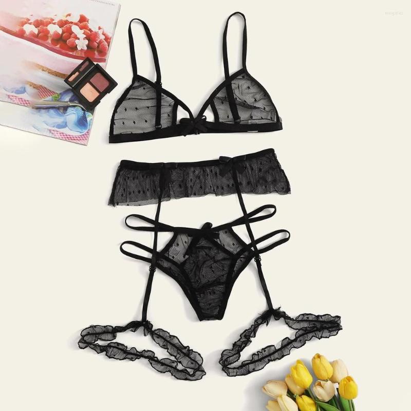 

Women's Panties Womens Matching Set Lace Thong Underwear Lingerie Sexy G-string Sleepwear Embroidery Women's, Black