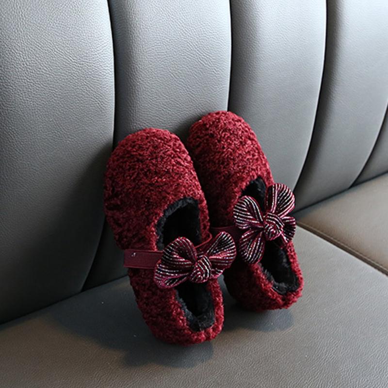 

Sneakers Children's Cotton Shoes Autumn Winter Plus Velvet Kids Casual Korean Cute Bow Warm Girls Black, Jr